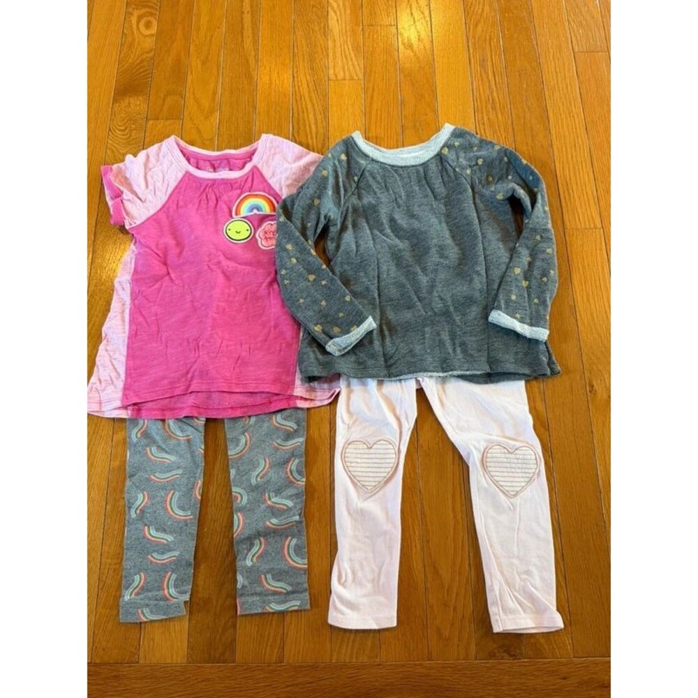 2 Cat & Jack Outfits Sweatshirt Tops & Leggings Sz 3T Rainbows Stars